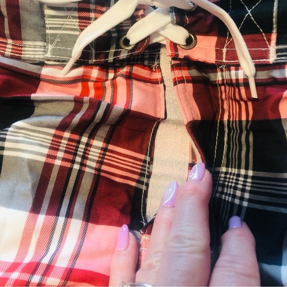 Mens 2X Red Tartan Cargo Swim Board Shorts Mesh Liner - Picture 5 of 7